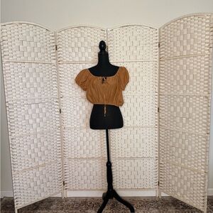 Women's Cropped Peasant Top - Brown